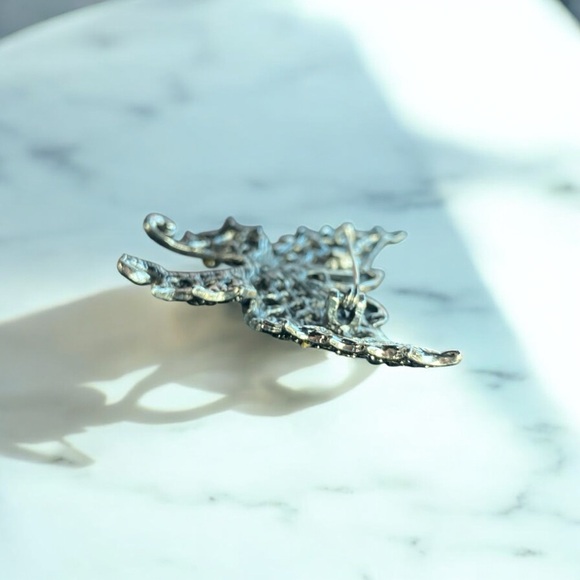Silver-Tone Black Butterfly Brooch with Glass Gem Accents - Picture 4 of 4